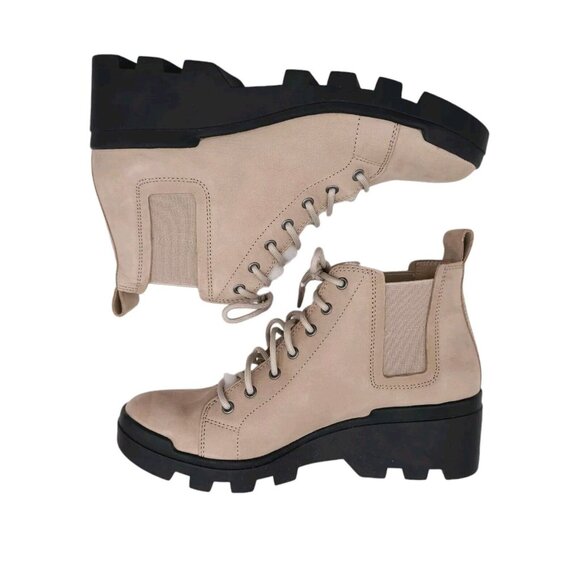 EILEEN FISHER Calm Boots Lace Up Shearling Lamb Fur Bone Tumbled Nubuck Size 7 - Picture 7 of 9